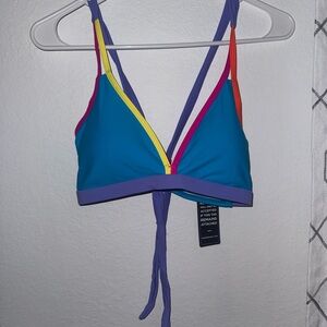Colorblock Triangle Bikini Top - Teal with Purple, Yellow & Pink Trim